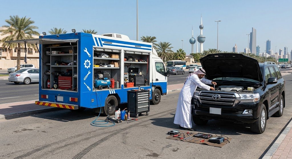 كراج متنقل العارضية بالكويت لتقديم أفضل خدمات صيانة وإصلاح السيارات على الطريق باحترافية وجودة عالية